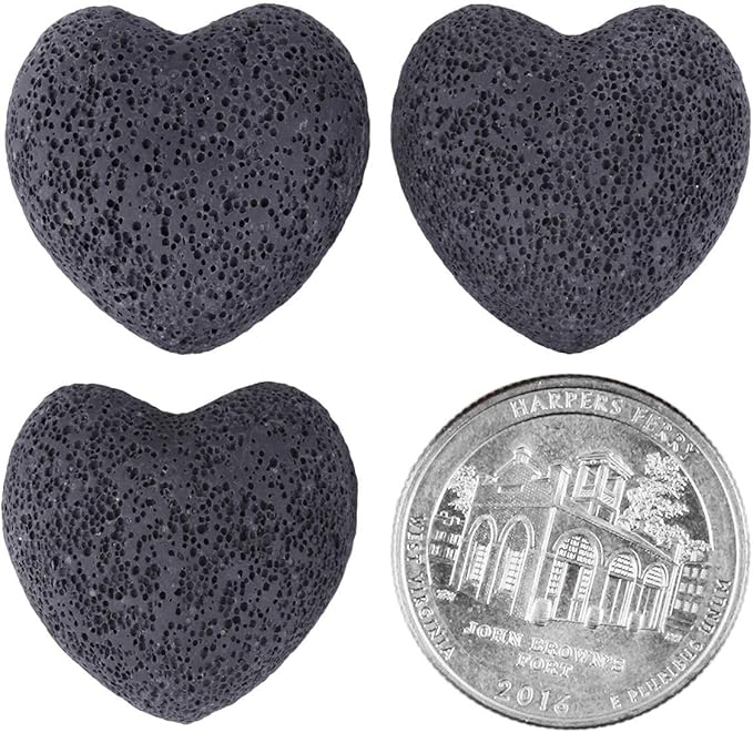 Rockcloud Black Lava Rock Stone Heart Shape Pocket Stones Dyed Lava Rocks Aromatherapy Essential Oil Diffuser Set, 0.9 Inch, 10 Pcs