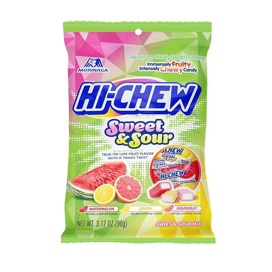 HI-CHEW Sweet & Sour Mix, Pack of 6 Bags, 3.17oz each - Watermelon Lemon Grapefruit | Unique Fun Soft & Chewy Halloween Candy, Immensely Juicy Fruity Candy Flavors, Individually Wrapped for Sharing