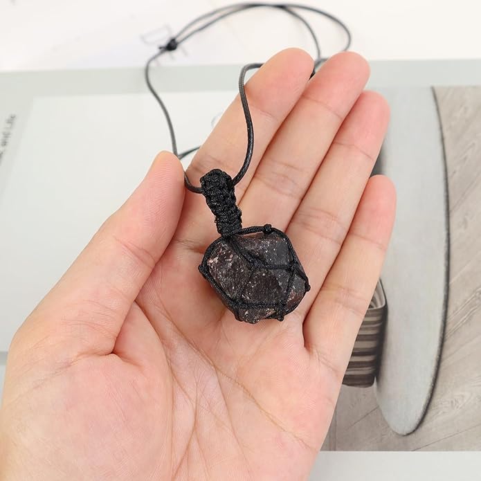 Handmade Natural Gemstone Crystal Pendant Necklace Stone Holder Necklace Cord Net Necklace with Adjustable Length for Women Men