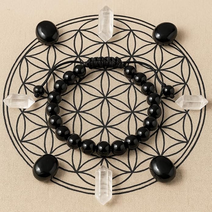 Energy Protection Crystal Handmade Adjustable Bead Bracelet Perfect for Men, Women’s Gift - Gemstone Healing Stretch Bracelet Pulsera Para Hombre Mujer Stocking Stuffer