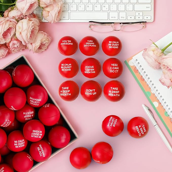 100PCS Motivational Stress Balls for Adults and Kids - Stress Balls Bulk Soft Sponge Squeeze Toys with Inspirational Quotes | Office Classroom Stress Relief Gifts | Anxiety Relief Fidget Toys