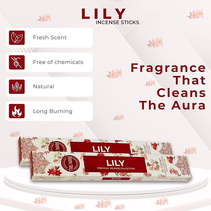 Lily Incense Sticks - Total 40 Insence-Sticks - Dual Pack of 20 Insense - Inciensos - Inscents - Natural Non Toxic Ingredients - Incents - Incence - Inscense - Insents