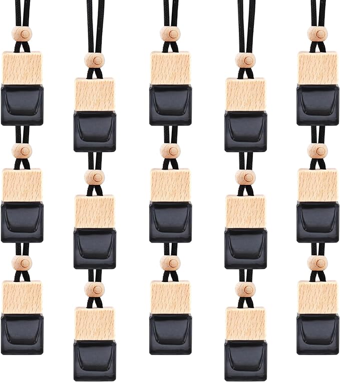 15 Pcs Hanging Car Air Freshener Bottle Empty Car Essential Oil Diffuser Bottles Pendant Black Glass Perfume Bottles Aromatherapy Fragrance Bottle Auto Ornaments Decor