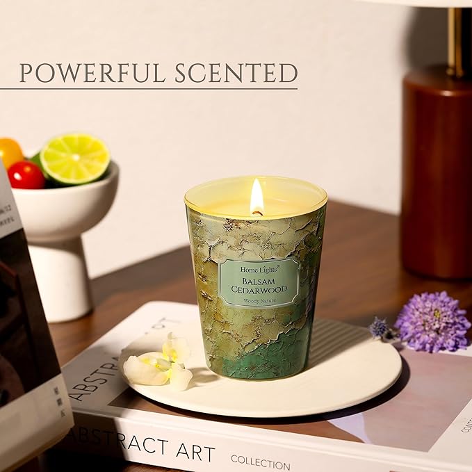 HomeLights Balsam Cedarwood Scented Candles | 6.7oz Soy Candles Industrial Chic Large Candle Jars | Ideal Candle Gifts for Events, Home Decor Stress, Relief & Relaxation