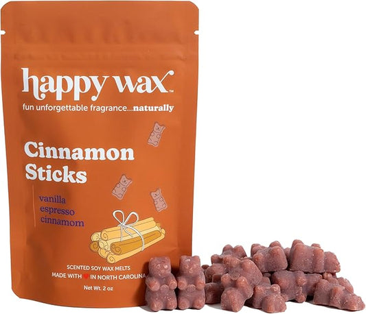 Happy Wax Cinnamon Sticks Scented Bear Wax Melts - Natural Strong Fall Scented Infused with Essential Oils - Non Toxic - for use with Warmers (8 oz Pouch)