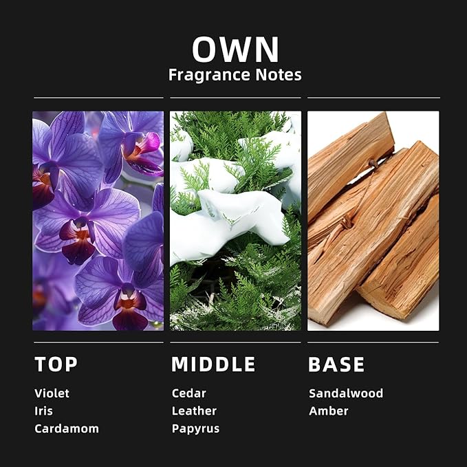 Diffuser Oil Own 100ML/3.38 Fl oz, Fragrance Oil for Waterless Scent Diffuser with Notes of Sandalwood Cardamom Leather Iris Amber Violet, Woody Spicy Scent for Home Office Hotel Car Use