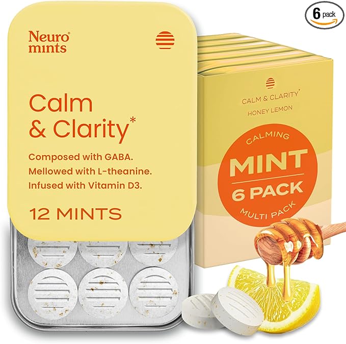 NeuroGum Calm & Clarity Mints (Honey Lemon, 72 Pieces) | GABA + L-Theanine + Vitamin D3 | Sugar Free Mood & Stress Relief Supplement