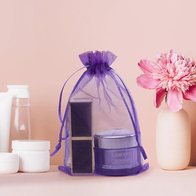 50 Pcs Purple Organza Bags 3x4 Inch, Small Mesh Bags Drawstring