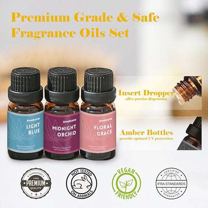 AmaKane Feminine Fragrance Oils, Women Essential Oil, Perfume Oils for Women Long Lasting, Fragrance Oil for Candle Soap Making, Diffuser Oil Scents 6x10 ml, BlackBerry& Bay, Midnight Orchid, More