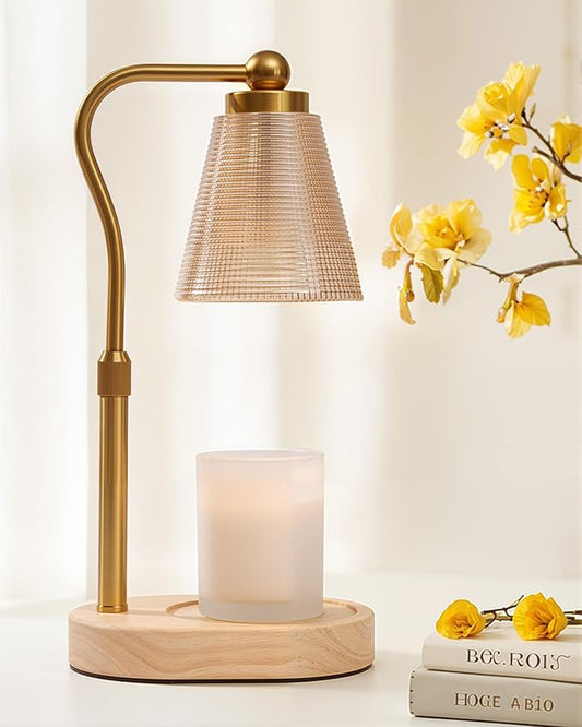 Candle Warmer Lamp with Timer, Dimmer, Adjustable Height, 2 Replacement Bulbs, Electric Candle Warmer for Jar Candles, Decorative Candle Lamps (Gold)