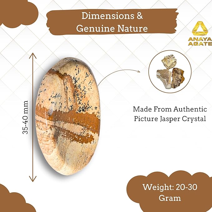 Picture Jasper Worry Stones – Crystal Thumb Worry Stone for Anguish, Stress – Relaxing and Soothing Balance Stones for Meditation, Stress Relief – Healing Stones and Crystals for Men and Women
