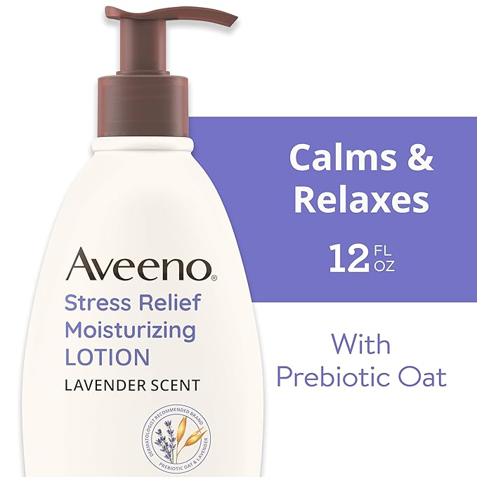 Aveeno Stress Relief Moisturizing Body Lotion with Lavender Scent, Natural Oatmeal to Calm & Relax, Non-Greasy Daily Stress Relief Lotion, 12 fl. oz