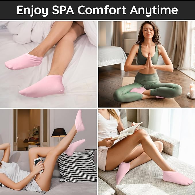 Segbeauty 12 Count Moisturizing Cotton Socks for Women, 6 Pairs Lotion Socks for Cracked Heel Repair, Overnight Foot Care Spa Moisture for Dry Feet, Pink Sleep Sock for Cracked Heels Moisturizer Men