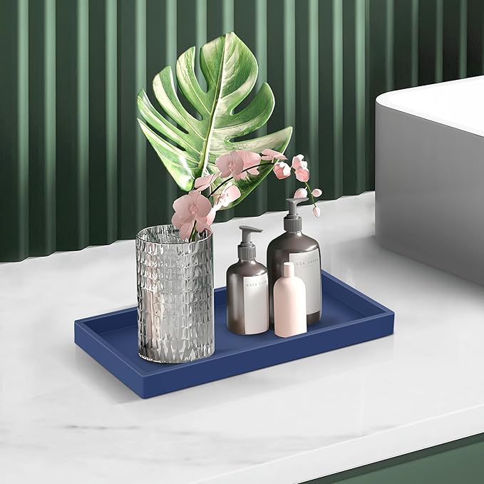 Bathroom Counter Tray,EG-SIPRO High-Grade Thickened Silicone Vanity Tray,Shatterproof Durable Rectangle Tray Soap Dispenser for Countertop,Sapphire Blue,Small+Large (EGTRAY)