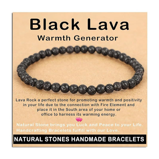 AD Beads Handmade Gemstone Stretch Elastic Bracelet Crystal Healing Reiki Nature's Beauty and Spiritual Essence Unisex (4mm, Black Lava (Warmth Generator))