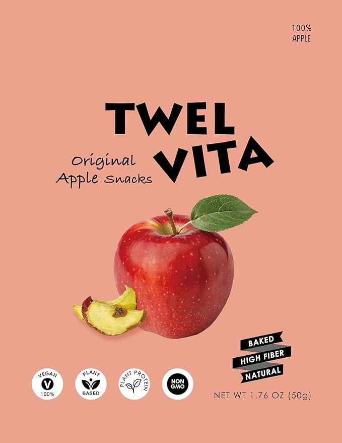 TwelVita Natural Baked Fuji Apple Crisps, Vegan Snacks, Clean Label, Non-GMO, Gluten-Free, 1.76 oz ea, Pack of 4