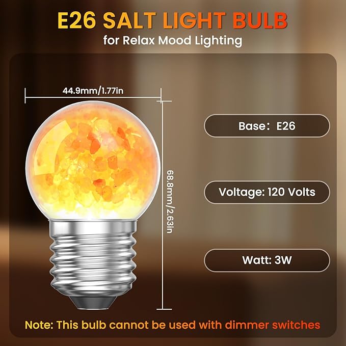 3W LED Salt Lamp Light Bulbs E26 LED Bulb 2200K Warm Amber Pink Night Light Bulbs,G45 Himalayan Salt Light Bulb,Non-dimmable for Mood Decorative Lighting,Living Room,Bedroom -2pack