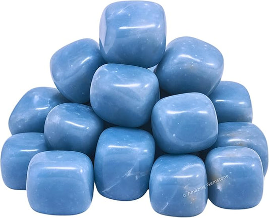 Amazing Gemstone Angelite Crystals and Healing Stones Tumbled - 1000+ Cratas, Natural Healing Stones for Energy Balance, Stress Relief - Premium Polished Gems Rocks for Meditation & Wellness