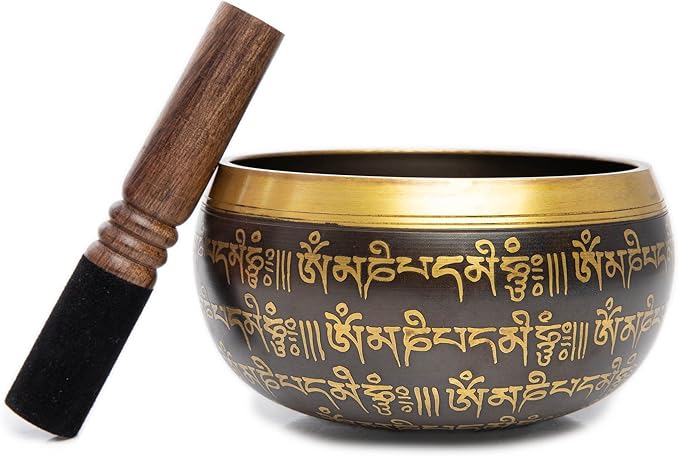 Tibetan Singing Bowl Set - 4" Easy To Play Authentic Handmade For Meditation Sound 7 Chakra Healing By Himalayan Bazaar (Black & Red)