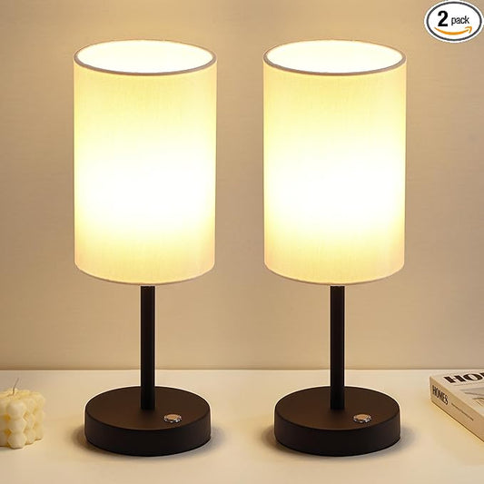 KDG Simple Cordless Table lamp, Portable Bedside 5000mAh LED Desk Lamp, 3 Brightness Levels Emergency Light, Linen Lampshade for Living Room, Bedroom, Dining Room, Night Light (Black)