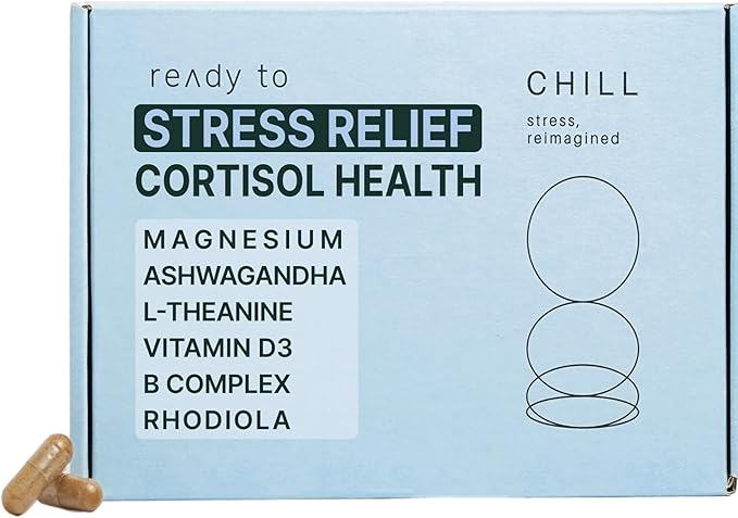 CHILL Stress Relief Supplement – Cortisol Health for Women & Men - Balanced Mood, Relaxation & Sleep – Magnesium, Ashwagandha, L-Theanine, B Complex – 60 Capsules 11/30/25 Expiration