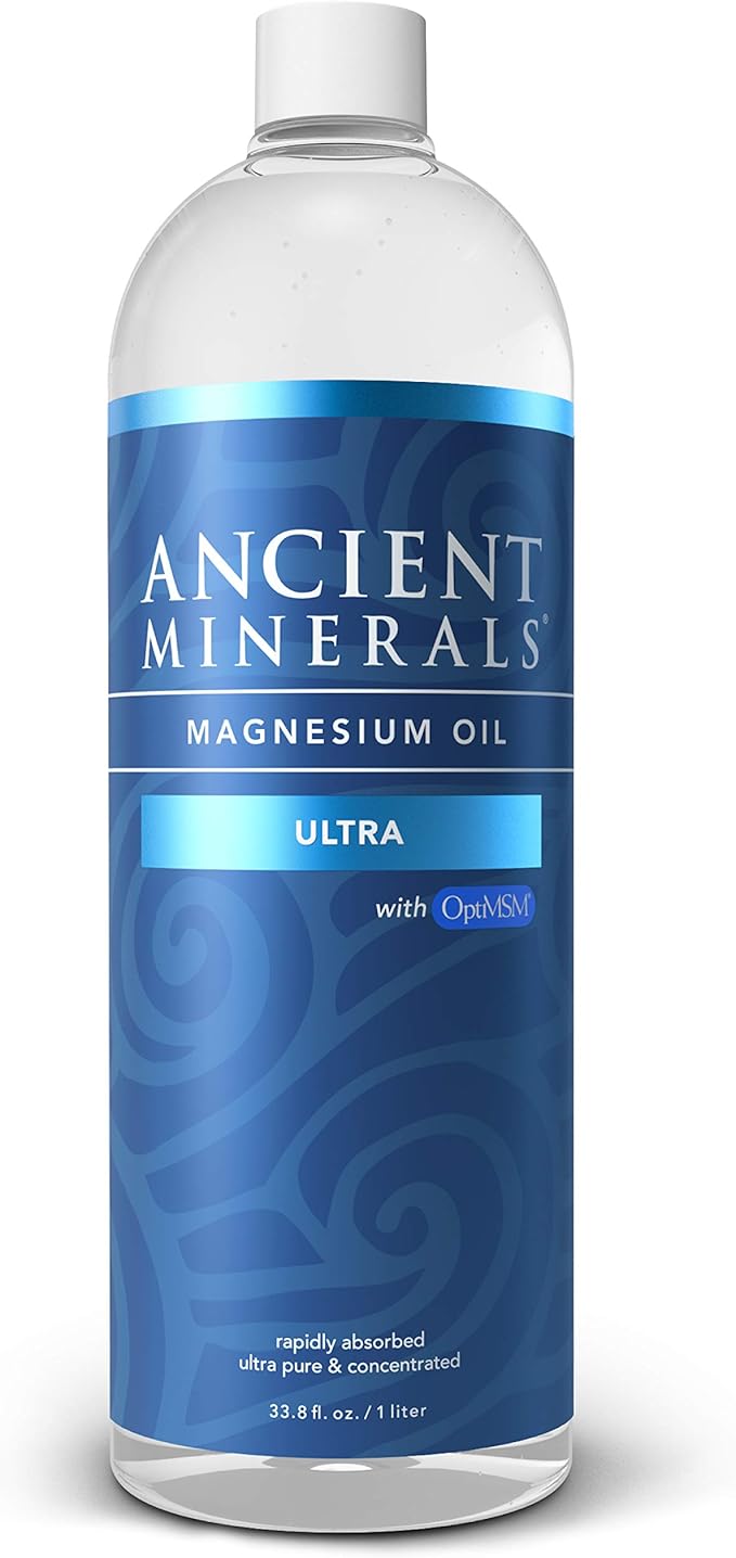 Ancient Minerals Magnesium Oil Ultra with OptiMSM, Refill 33.8 oz. - Pure Genuine Zechstein Magnesium Chloride Supplement with MSM - Best Topical Skin Application for Dermal Absorption