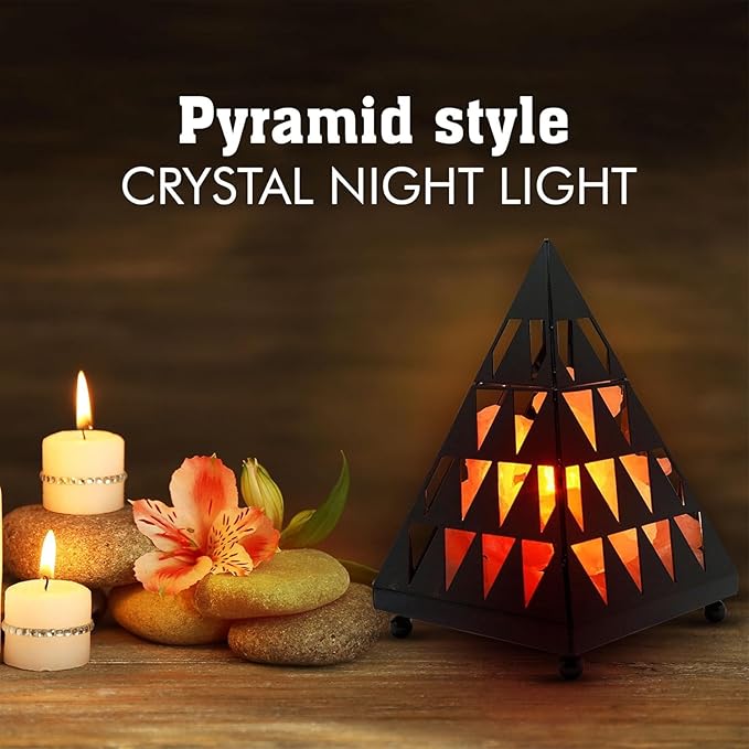 Himalayan Glow Pyramid Style Crystal Salt Night Light lamp with Pink Salt Chunks, Salt Lamp Bulb,(ETL Certified) Dimmer Switch, Unique Lightening Ambience