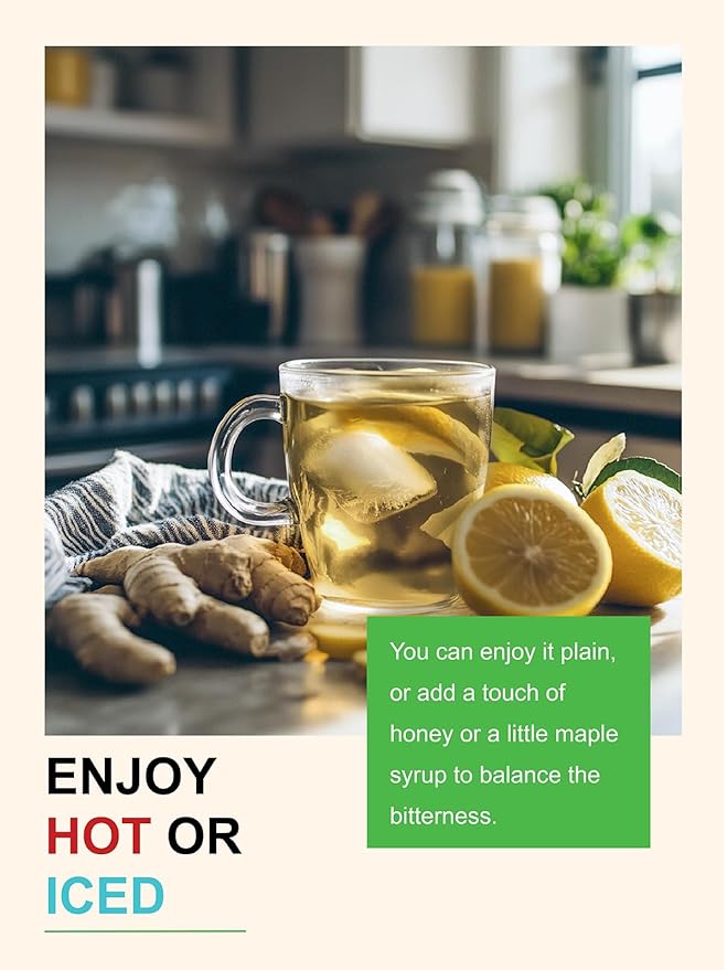 TeeLux Lemon Ginger Herbal Tea, Refreshing Lemon with Spicy Ginger Root & Zesty Lemongrass, Caffeine Free, Soothing & Tangy Flavor, 100 Tea Bags