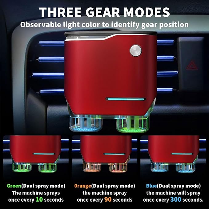 Smart Car Air Freshener, Dual-Channel Diffuser, Long-Lasting Scent Air Freshener Three Adjustable Modes, Aromatizante Para Carro With 4pcs Aromatherapy Oil Oils Rechargeable Intelligent Red