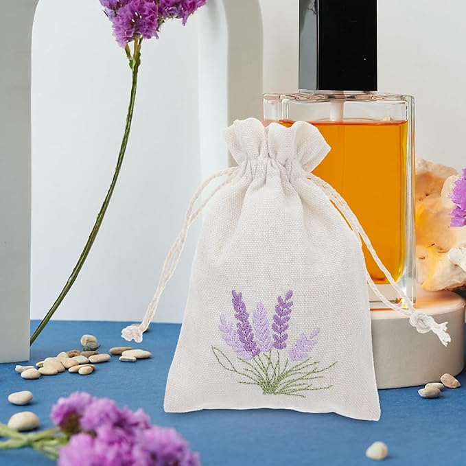 Amosfun Lavender Sachet Bags: 10pcs Cotton Drawstring Bags Empty Perfume Pouches Drawstring Sachets Small Jewelry Pouch Wedding Favor Bag for Lavender Buds
