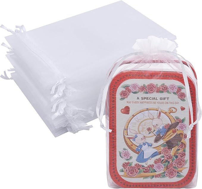 50 PACK White Organza Bags 6x9 In, Mesh Gift Bags Mesh Bag Drawstring Mesh Bag Jewelry Pouch for Party Favor