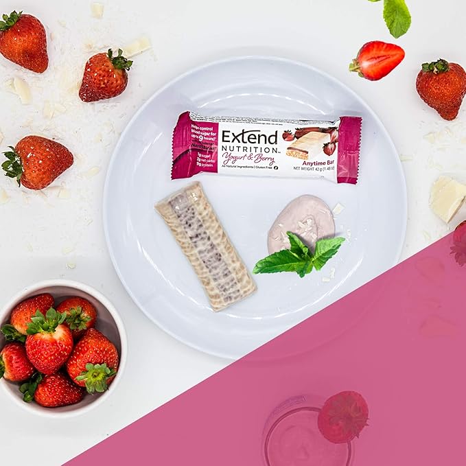 Extend Nutrition 1 Gram Sugar High Protein Bars, Perfect Diabetic Snacks for Adults and Kids, High Protein Bars for Hunger Control & Steady Energy, Low Carb, Keto Friendly, Yogurt and Berry, 12 Count