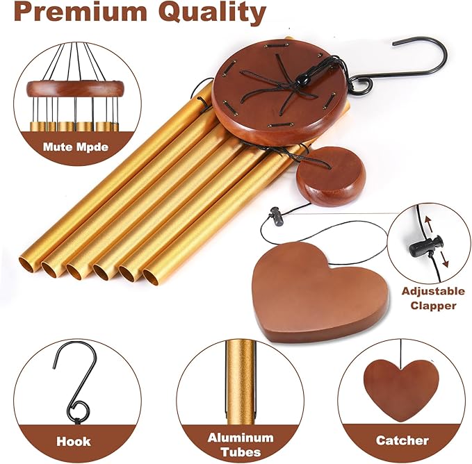 Large Gold Memorial Wind Chimes – Sympathy Gift for Mom – Outdoor Aluminum Wind Chimes for Garden, Patio, Lawn, or Home Décor