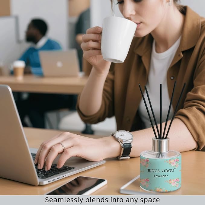 Binca Vidou Reed Diffuser Set of 3, Lavender, Rose, Vanilla Aromatherapy Oil Diffusers for Bedroom, Living Room, Office, Gift & Stress Relief, 50ml x 3