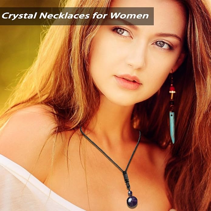 Crystal Necklaces for Women Men, Tigers Eye Amethyst Obsidian Pendant for Protection, Crystals and Healing Stones Necklace Jewelry for Spiritual