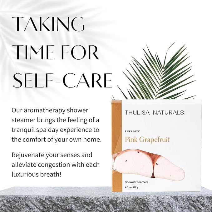 Thulisa Naturals Pink Grapefruit Shower Steamers Aromatherapy | Organic Shower Bombs with Essential Oils | Self Care Christmas Birthday & Spa Gifts for Women & Men | Stocking Stuffers | 4 Pack
