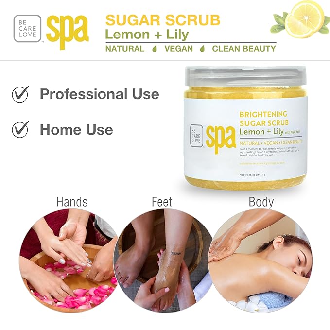 BCL SPA Sugar Scrub for Deep Hydration & Exfoliation with Certified Organic Ingredients for Professional and Home Use (16 oz, Lemon and Lily)