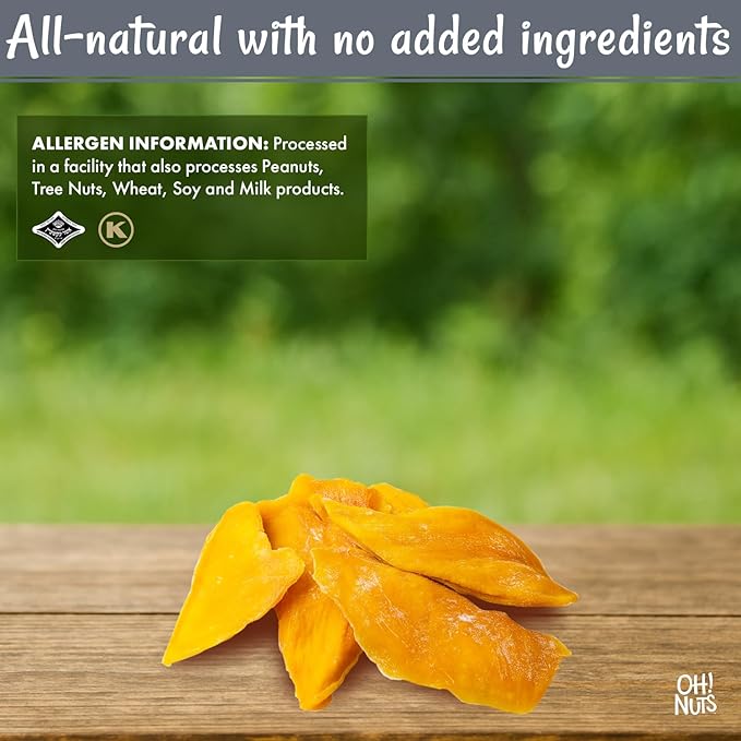 Oh! Nuts Dried Mango Gourmet Natural - 1 lb - Dried Fruit Slices - No Sugar Added - Dehydrated Fruit Bites - Packed in New York Zip-Seal Bag for Exceptional Freshness