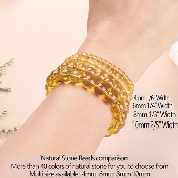 LPBeads Handmade Natural Gemstone Stretch Elastic Bracelet Healing Crystal Round Stone Beads Jewelry Gifts for Women Men