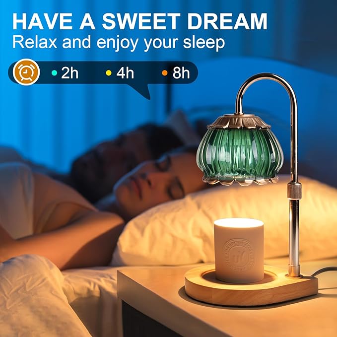 Candle Warmer Lamp with Timer,Dimmable Candle Warmer Light Adjustable Height Warmer Glass Lantern, Gifts for Women House Warming New Home Bedroom Decoration,Green