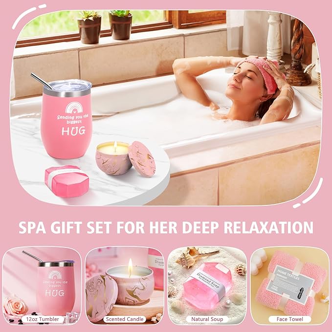 Birthday Gifts for Women, Thinking of You Gift Basket, Get Well Gifts for Women, Unique Self Care Package Relaxing Spa Gift Set, Mothers Day Gift Box for Mom Her Best Friend Wife Sister, Pink