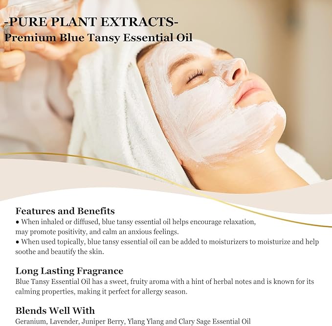 EUQEE Blue Tansy Essential Oil 118mL/4oz Pure Blue Tansy Oil Premium Essential Oil for Diffuser, Soap Making, Skin Care with Glass Dropper