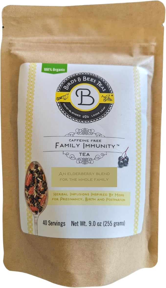 Birds & Bees Teas - Elderberry Tea - Family Immunity Tea is a blend of Organic Herbs! Makes A Delicious Sambucus Elderberry Syrup - 40 Servings, 9.0 oz