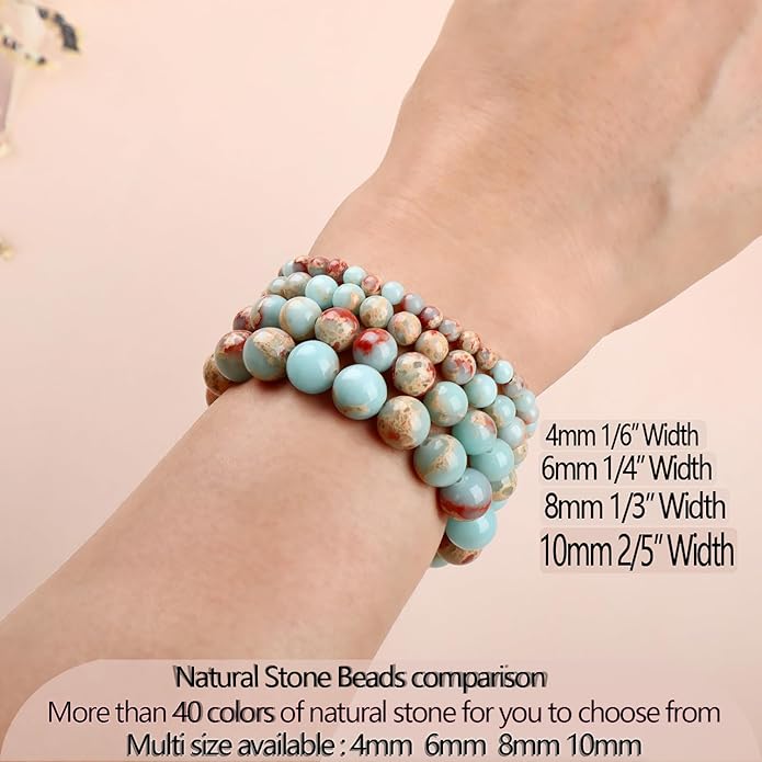 LPBeads Handmade Natural Gemstone Stretch Elastic Bracelet Healing Crystal Round Stone Beads Jewelry Gifts for Women Men
