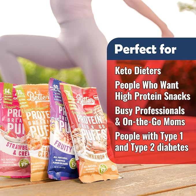 BETTER THAN GOOD Keto Protein Puffs | 16g Protein, 2 Servings of Fruits & Veggies | Paleo, Low Sugar, Low Calories, Gluten Free, Diabetic Friendly Keto Snacks (Full Sampler 9 Pack)