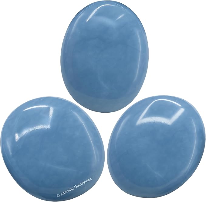 Amazing Gemstone Angelite Crystals and Healing Stones - Large Palm Stone Crystals Piedra - Crystal for Good Luck, Balanced Positive Energy, Meditation - Unique Stocking Stuffers, Gifts for Women
