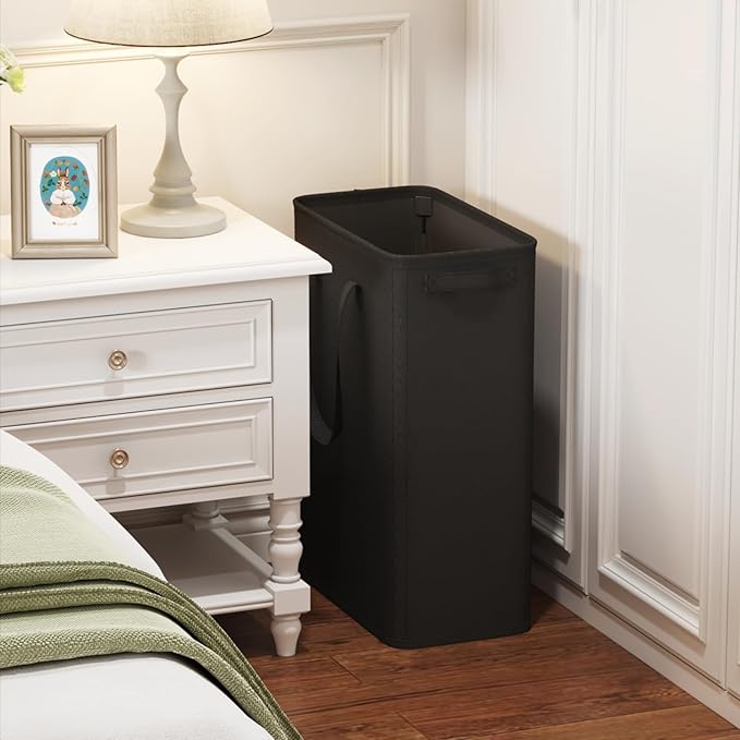 Lifewit 2 Pack Slim Laundry Hamper, Collapsible Narrow Laundry Basket, Small Tall Dirty Clothes Hampers with Handles for Bathroom Bedroom College Dorm, Black, 50L