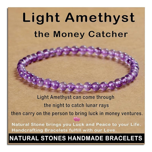 AD Beads Handmade Gemstone Stretch Elastic Bracelet Crystal Healing Reiki Nature's Beauty and Spiritual Essence Unisex (4mm, Purple Amethyst)