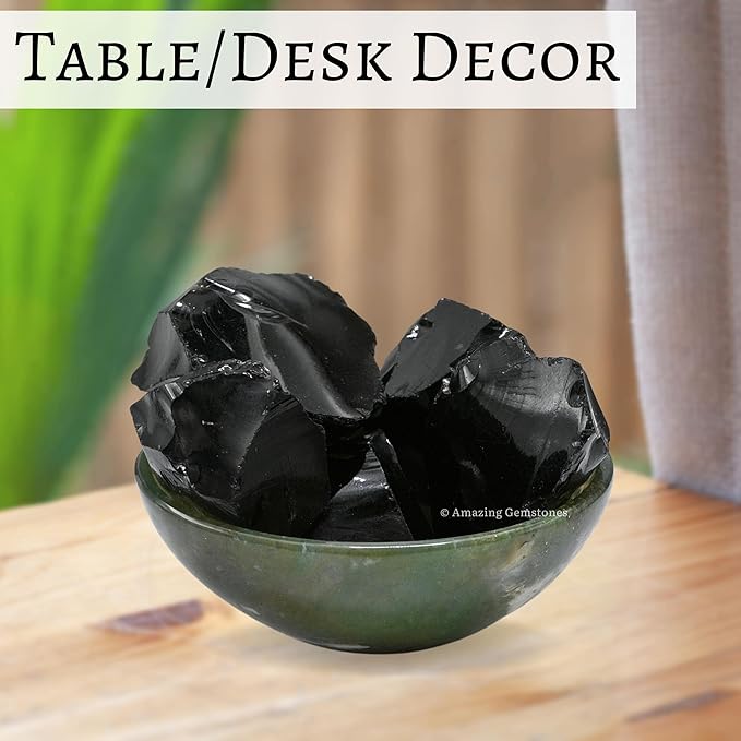 Amazing Gemstone Black Obsidian Raw Crystals and Healing Stones, Natural Rocks for Tumbling and DIY Raw Stones and Crystals (5 Pieces)