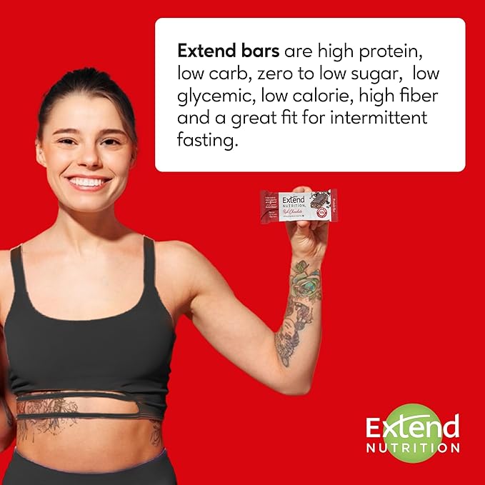 Extend Nutrition Sugar Free High Protein Bars, Perfect Sugar Free Snacks for Diabetes, Protein Bars for Hunger Control & Steady Energy, Low Carb, Keto, Intermittent Fasting, Rich Chocolate, 12 Count